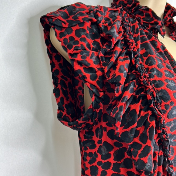 Zadig & Voltaire Tibo red leopard ruffle peplum top - Picture 5 of 9